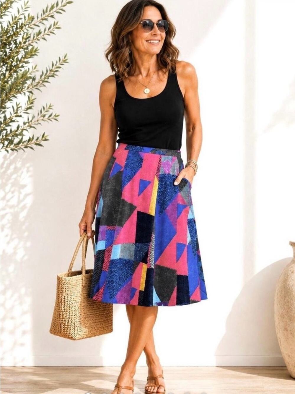 MAEVE ANTHROPOLOGIE Patchwork Print Navy & Pink Colorblock flippy skirt XS